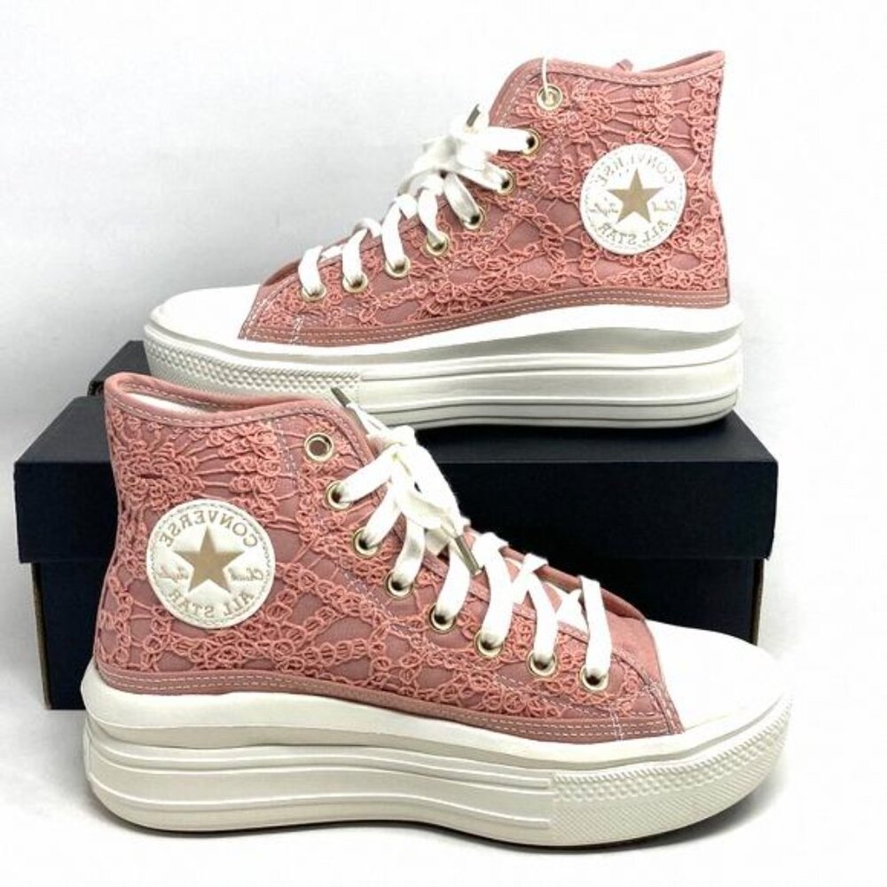 Converse Chuck Move Platform Sneaker Women's Crocheted A03951C Pink High Cotton - Picture 2 of 12